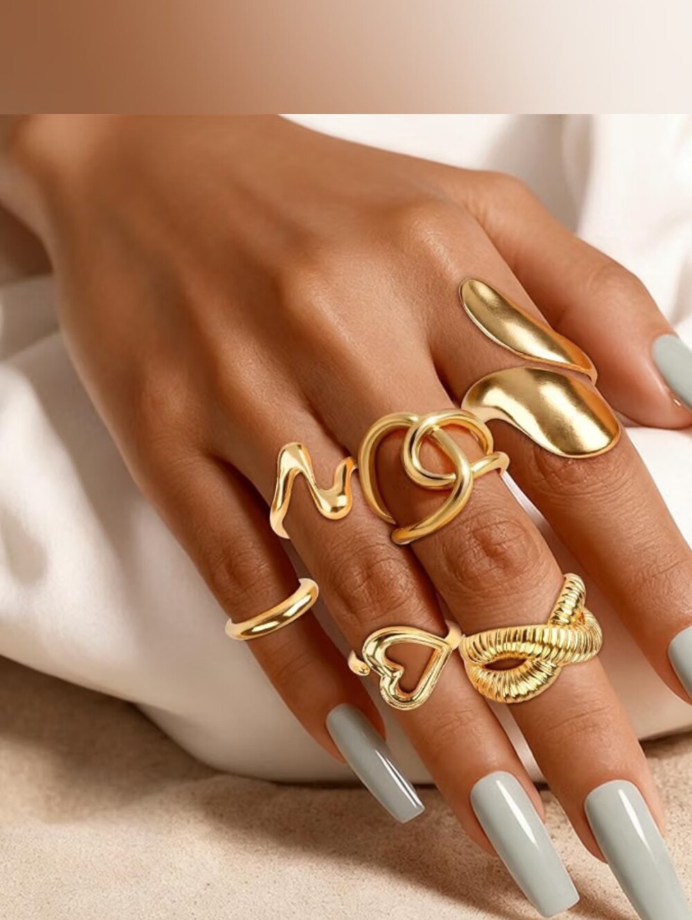 Chunky Gold Rings Open Adjustable Stackable Rings Set 6pcs